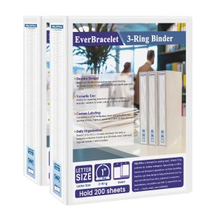 EverBracelet 3 Ring Binders, Economy Round Ring, Clear View Cover, 325 Sheet Capacity - for School, Home, Office - White, 2 Pack