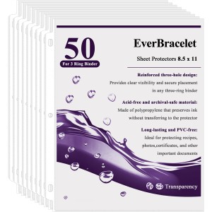 EverBracelet Clear Sheet Protectors for 3 Ring Binder, Plastic Sleeves for Paper 8.5x11, Heavy Duty Page Protectors for 3 Ring Binder, Top Loading Paper Protector for Documents and Photos,Letter Size.